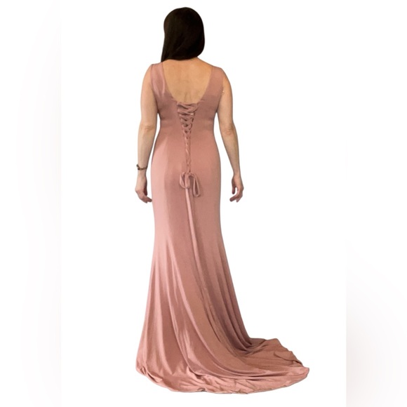 NWT Pink Back Corset-Tie Maxi Formal Bridesmaid | Prom Gown - Picture 4 of 12
